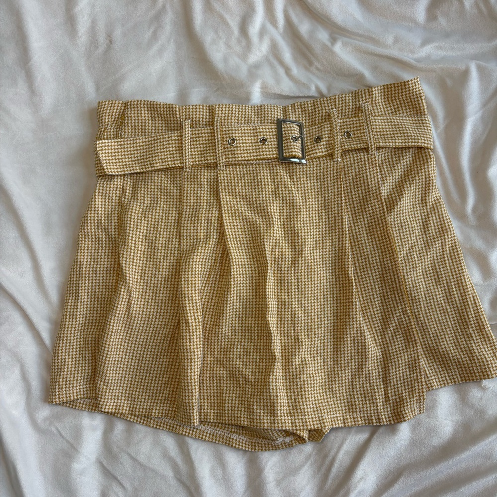 Yellow and White Checkered Skort with Attached Belt - Woman’s Size Large